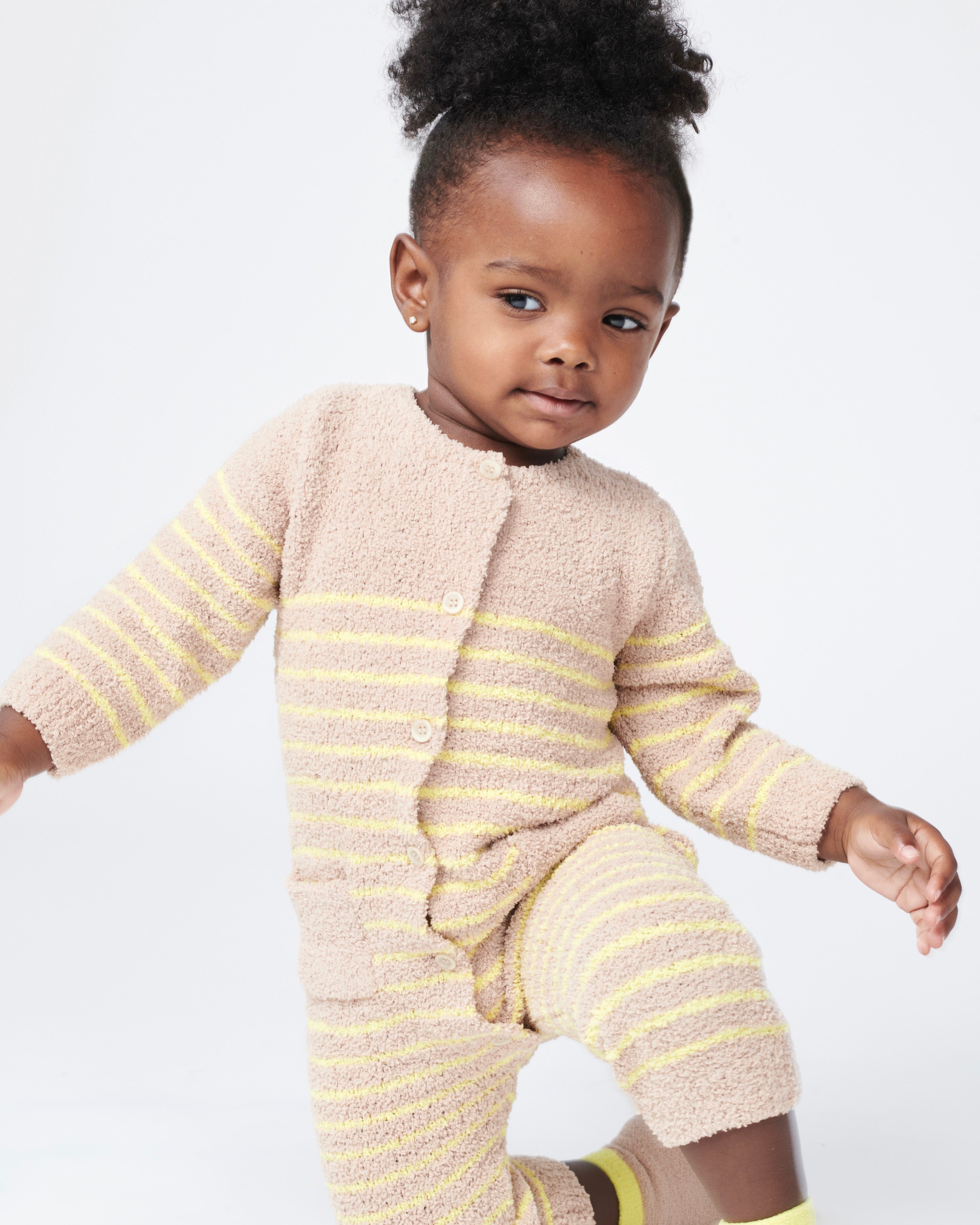 Baby Boy/Girl Black Striped Long-sleeve Faux-two Fuzzy Fleece Romper